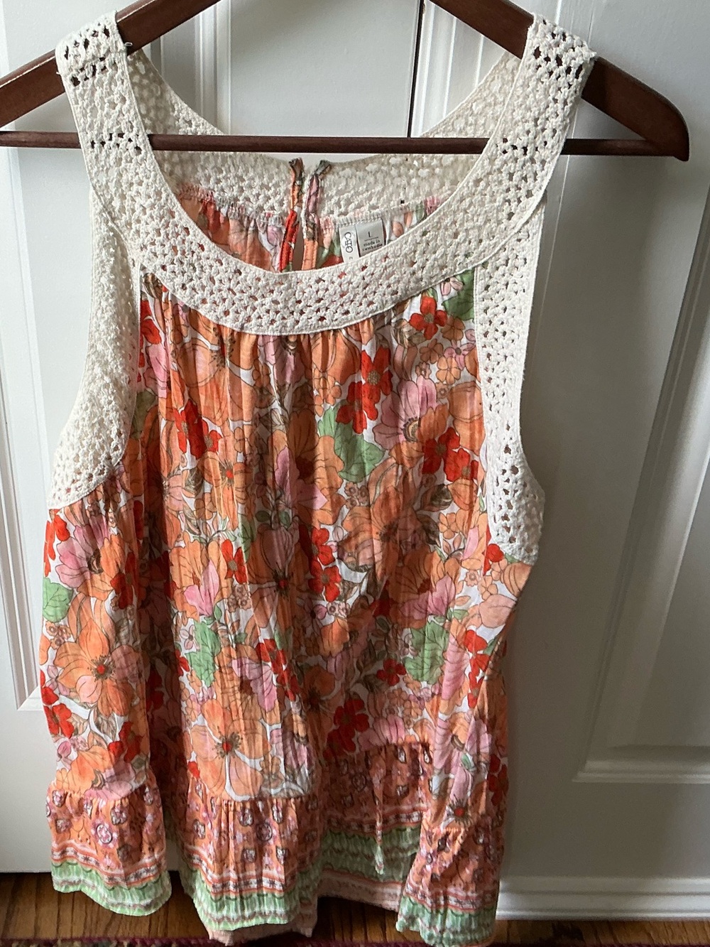 Cato Floral Crochet Tank Top Sz L Boho Sleeveless Blouse - Picture 3 of 9